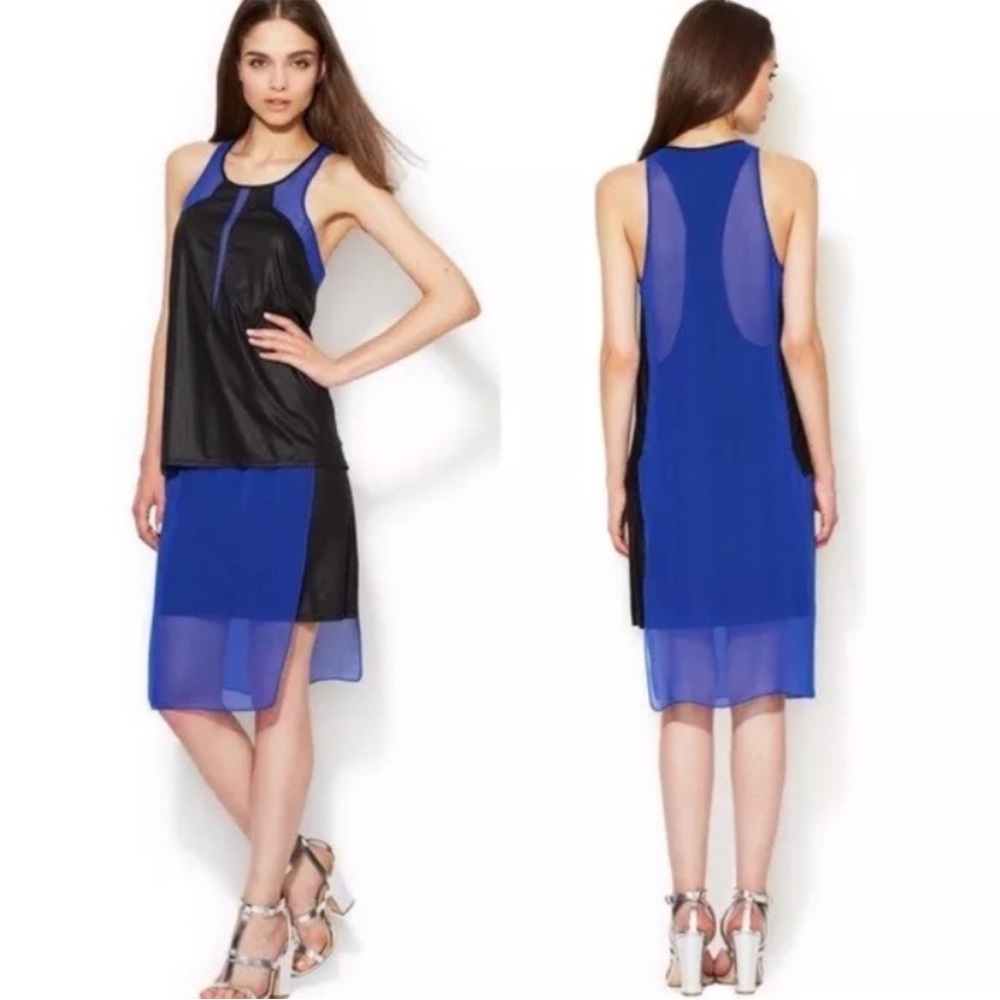 HELMUT LANG “Vena" Chiffon Blue & Black Dress